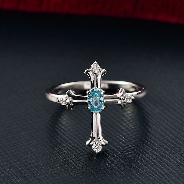 AA Blauer Zirkon, Wei&szlig;er Zirkon Ring 925 Silber rhodiniert (Gr&ouml;&szlig;e 17.00) ca. 0,49 ct image number 2