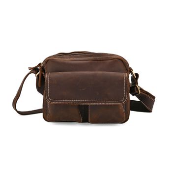 Echtleder-Crossbody-Tasche mit &Uuml;berschlag und Mehrfachf&auml;chern, 25x8x18 cm, Dunkelbraun