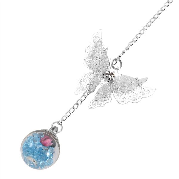 Metallfeder-Lesezeichen mit 3D-Schmetterling und ewigem Blumen-Glaskugel, Silberfarben mit Blaue Kristalle image number 5