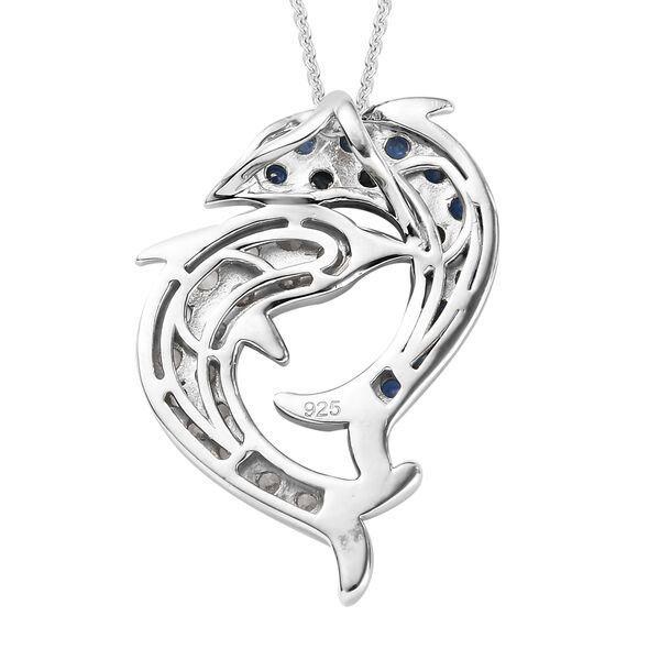Blauer Saphir und Zirkon Anh&auml;nger mit Silberkette ca. 50 cm 925 Silber platiniert ca. 2,50 ct image number 5