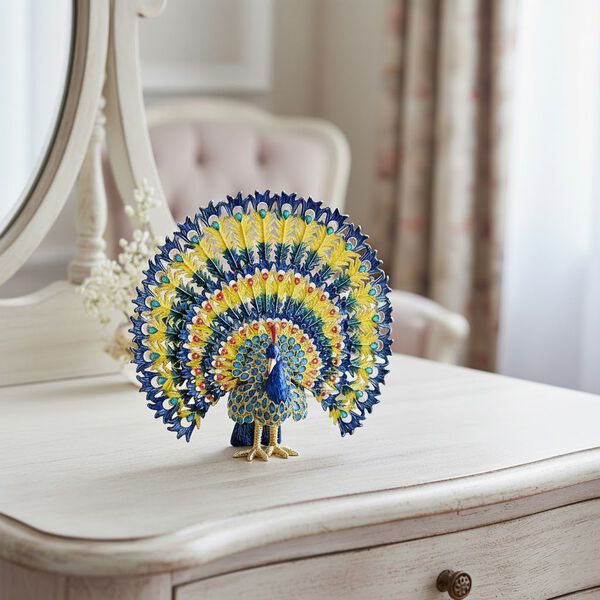 " Peacock shape Trinket Storage Box - multicolor Material: Alloy + diamond size: 18*11*17cm  " image number 2