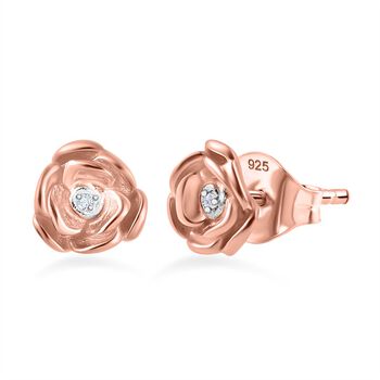 Wei&szlig;er Diamant P Ohrringe 925 Silber 750 Ros&eacute;gold Vermei