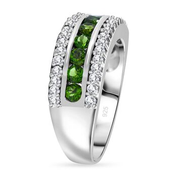 AAA Nat&uuml;rlicher Chromdiopsid, Wei&szlig;er Zirkon Ring, 925 Silber rhodiniert, (Gr&ouml;&szlig;e 17.00) ca. 1.69 ct