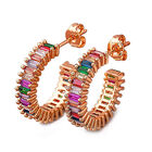 Regenbogen-Baguette-AAA Zirkonia-Creolen, Messing, rosévergoldet