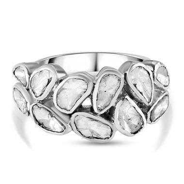 Handgearbeiteter Polki-Diamant-Ring, 925 Silber platiniert  ca. 1,00 ct