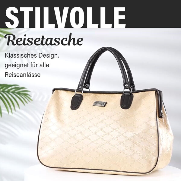 PASSAGE Weekender Reisetasche mit Rautenmuster, Cremefarben image number 2