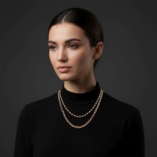 Doppelreihige Halskette mit ovalen Gliedern, Edelstahl, ca. 50 cm, Goldfarben image number 3