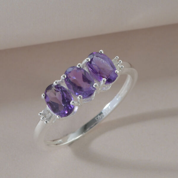 Afrikanischer Amethyst und Diamant 3 Stein Ring 925 Silber  ca. 1,28 ct image number 2