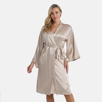 LA MAREY Signature - Kimono lang aus 100% Maulbeerseide, Einheitsgr&ouml;&szlig;e, Champagner