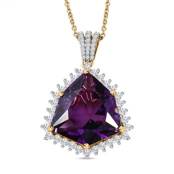 AA Afrikanischer Amethyst, Wei&szlig;er Zirkon Anh&auml;nger mit Kette, 925 Silber vergoldet ca. 22.25 ct