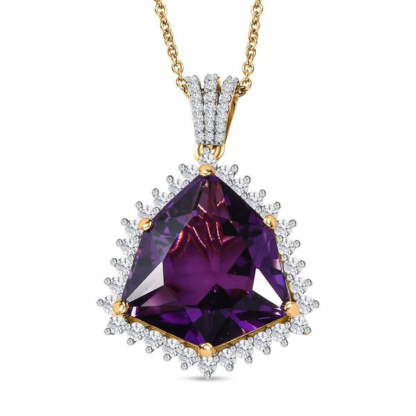 AA afrikanischer Amethyst und Zirkon-Anh&auml;nger mit Kette - 22,25 ct. image number 0