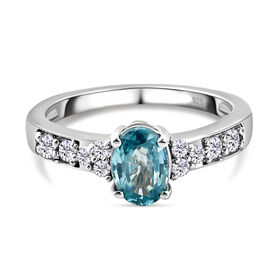 Kambodschanischer, blauer Zirkon und weißer Zirkon-Ring, 925 Silber platiniert  ca. 1,63 ct