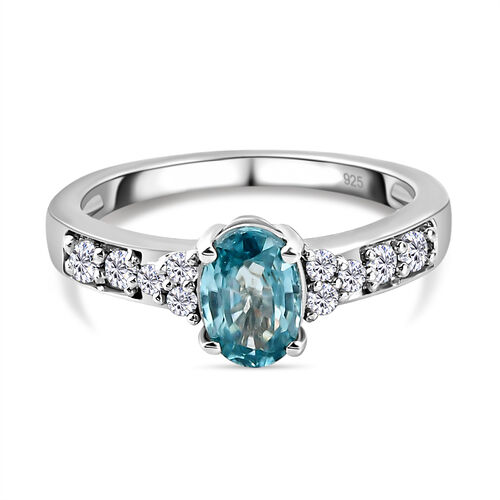 Kambodschanischer, blauer Zirkon und weißer Zirkon-Ring, 925 Silber platiniert  ca. 1,63 ct image number 0