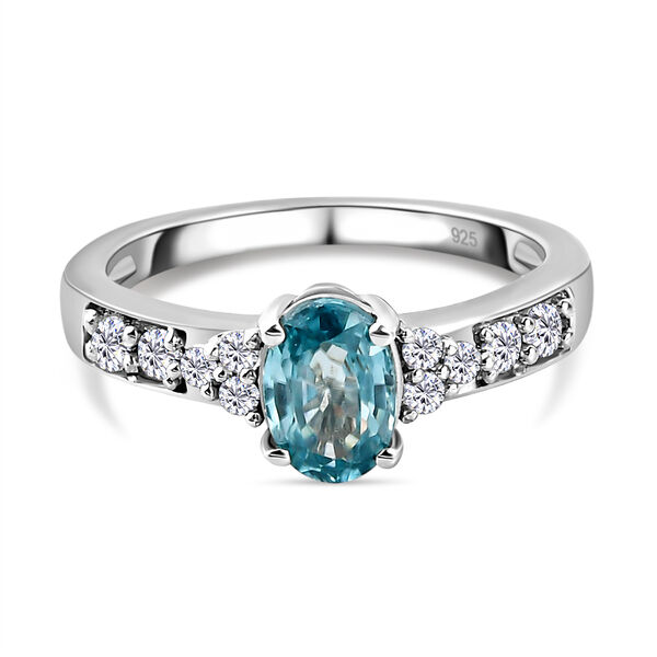 Kambodschanischer, blauer Zirkon und wei&szlig;er Zirkon-Ring, 925 Silber platiniert  ca. 1,63 ct