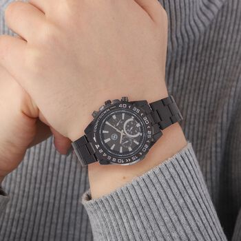 STRADA - Japanisches Uhrwerk mit rotierbarem Skalenring und Edelstahl, Schwarz