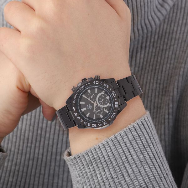 STRADA - Japanisches Uhrwerk mit rotierbarem Skalenring und Edelstahl, Schwarz image number 2