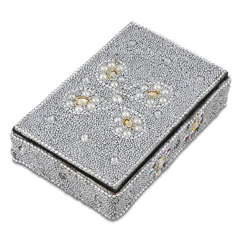 Perlen-Box mit 5 Kugelschreibern (12cm) Geschenkset, 8,5x13,5x3 cm, Silber