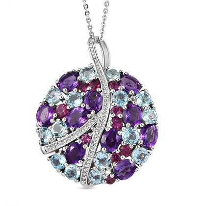 GP Spezial-Kollektion - Mehrfarbiger Edelstein-Anhänger mit Kette, ca. 50 cm, 925 Silber platiniert ca. 7,27 ct