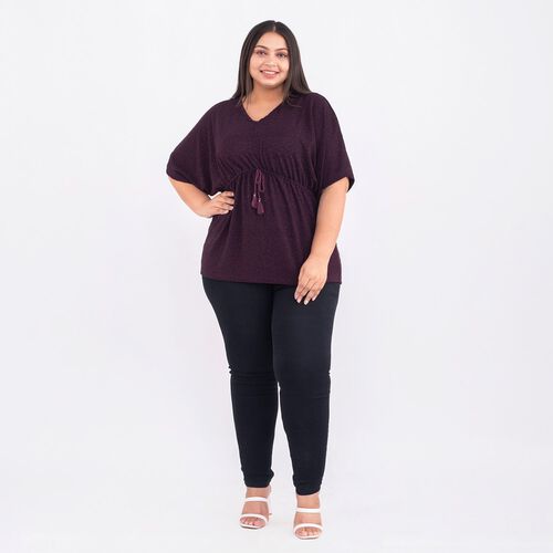 TAMSY Designer glitzer Tunika Bluse, One Size, Dunkelrot image number 0