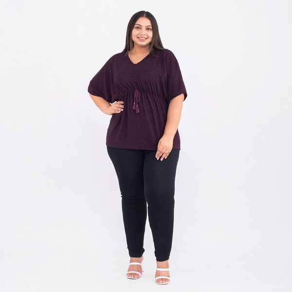 TAMSY Designer glitzer Tunika Bluse, One Size, Dunkelrot image number 0