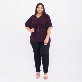 TAMSY - Designer glitzer Tunika Bluse, Dunkelrot