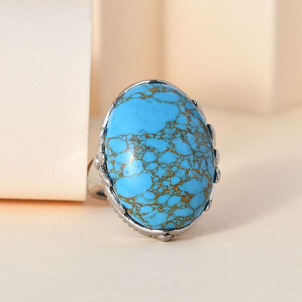 Blaues T&uuml;rkis Ring, Edelstahl (Gr&ouml;&szlig;e 16.00) ca. 19.00 ct image number 1