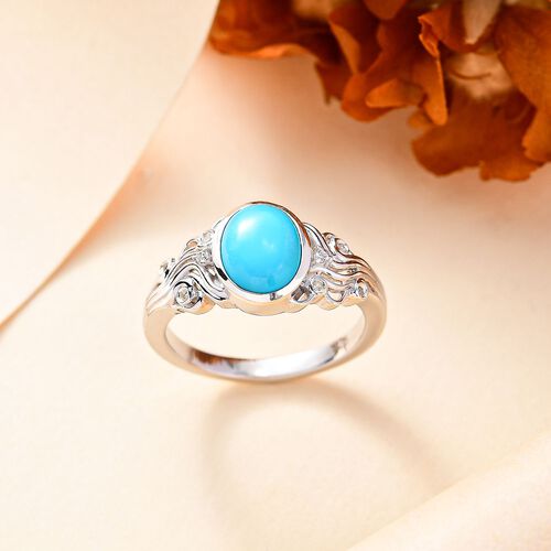 AA Sleeping Beauty Türkis und Zirkon Ring, ca. 1,52 ct. image number 1