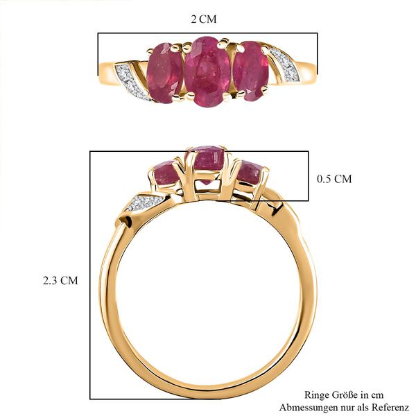 Afrikanischer Rubin (Fissure gefüllt) Ring 925 Silber 750 Gelbgold Vermeil (Größe 21.00) ca. 1,42 ct image number 7