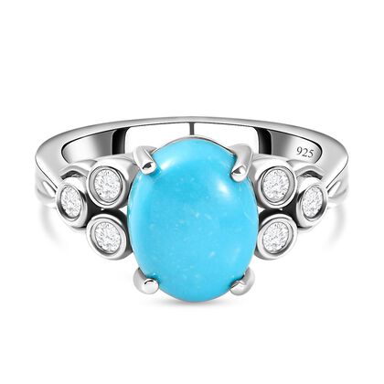 Amerikanischer, nat&uuml;rlicher Sleeping Beauty T&uuml;rkis und wei&szlig;er Zirkon-Ring, 925 Silber platiniert (Gr&ouml;&szlig;e 20.00) ca. 2.50 ct