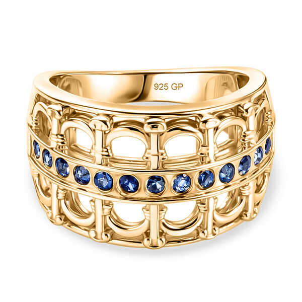 GP - Kanchanaburi Blauer Saphir Ring 925 Silber 750 Gelbgold Vermeil (Gr&ouml;&szlig;e 21.00) ca. 0,46 ct