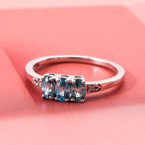 D’joy Blauer Zirkon, Weißer Diamant Ring 925 Silber rhodiniert (Größe 18.00) ca. 1,22 ct image number 1
