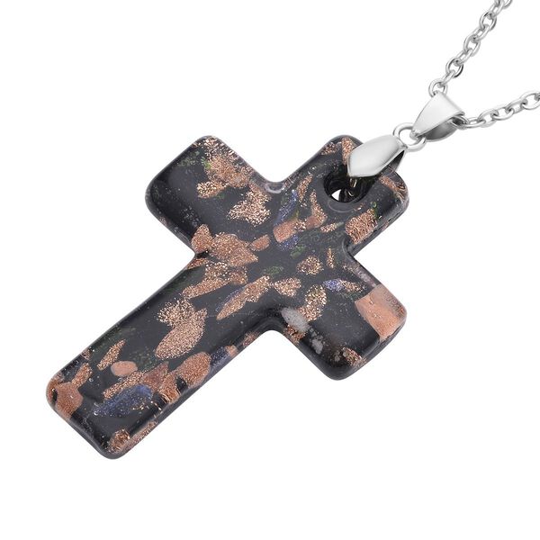 Kreuz-Anhänger im Murano-Stil  mit 60cm Kette, Schwarz image number 4