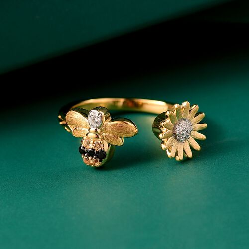 Weißer Zirkon, Kanchanaburi Blauer Saphir Ring 925 Silber 750 Gelbgold Vermeil (Größe 20.00) ca. 0,26 ct image number 1