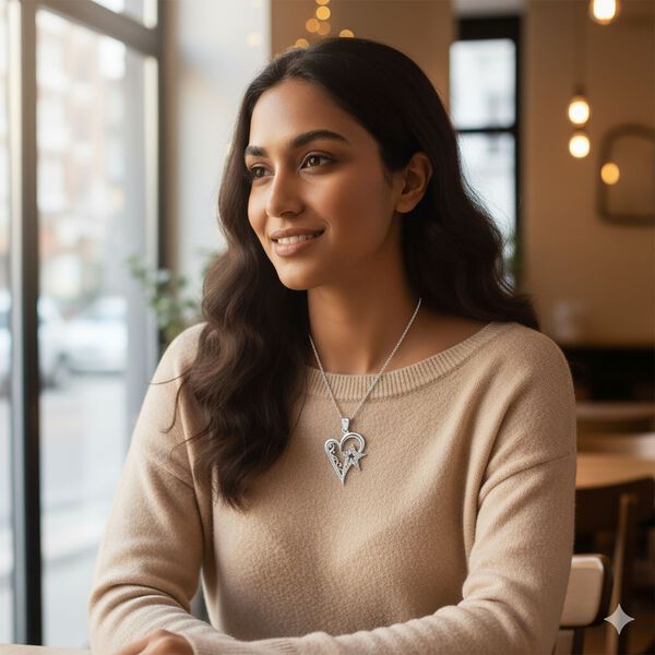 Lustro Stella weißer Zirkonia Herz und Stern Anhänger image number 2