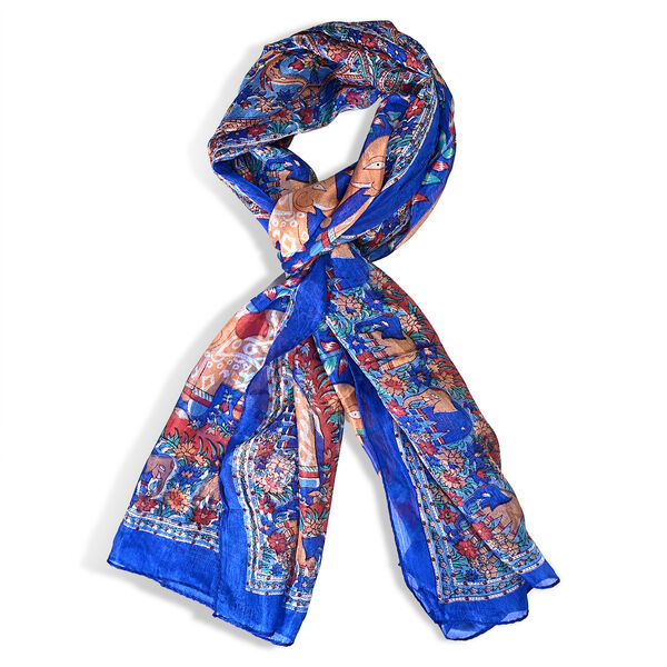 La Marey  100% Silk Printed silk scarves  100% Silk Size-50x170 cms Color-navy blue image number 3
