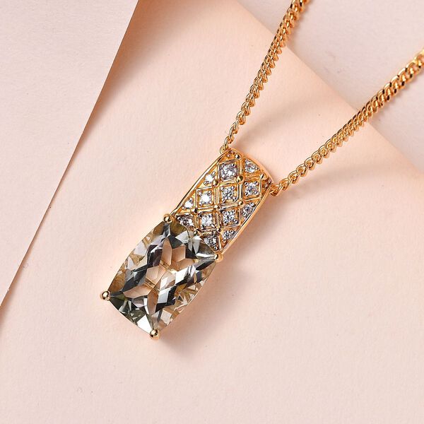 Prasiolith, weißer Zirkon Anhänger mit Kette, 925 Silber vergoldet ca. 6.76 ct image number 2