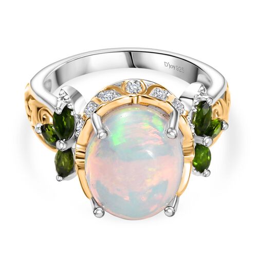 Petal Symphony - D joy AA Natürlicher, äthiopischer Welo Opal, Natürlicher Chromdiopsid Ring 925 Silber rhodiniert (Größe 17.00) ca. 4.19 ct image number 0