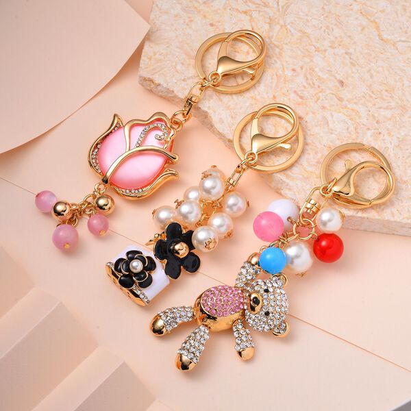 3 St&uuml;ck Dekorativer Schl&uuml;sselanh&auml;nger, B&auml;r, Rose, Blumen, mehrfarbig image number 3