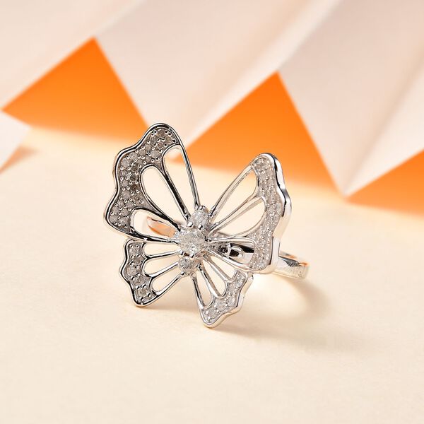 GP Italian Garden Kollektion- Wei&szlig;er Diamant und blauer Saphir-Ring, 925 Silber rhodiniert - 0,51 ct, image number 1