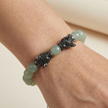 Gr&uuml;ner Aventurin, Schwarzer Zirkonia Armband, Flexibles, Messing Schwarzes Rhodium