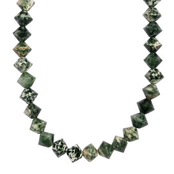 Gr&uuml;nfleck-Achat Halskette ca. 50 cm mit 2.5 cm extender, Nickelfreies Messing platiniert ca. 250,00 ct.