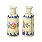 2er Set handbemalte Keramikvasen, 7,5x19 cm, Elfenbeinfarben