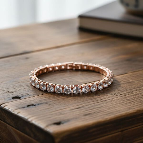 Weißer Zirkonia Armband ca. 19 cm Nickelfreies Messing, Roségoldfarben image number 1