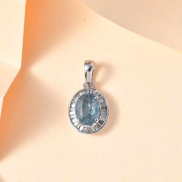AA Aqua Kyanit, Weißer Diamant Anhänger 925 Silber rhodiniert ca. 1,65 ct. image number 2