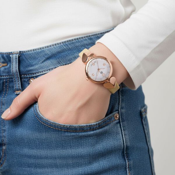 STRADA Uhr mit PC21S Japan-Uhrwerk, Edelstahl-Mesh-Armband, Ros&eacute;goldfarben mit Kristallzifferblatt, Aprikose image number 2