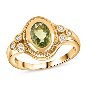 Nat&uuml;rlicher Peridot, Wei&szlig;er Zirkon Ring Messing (Gr&ouml;&szlig;e 19.00) ca. 1.36 ct