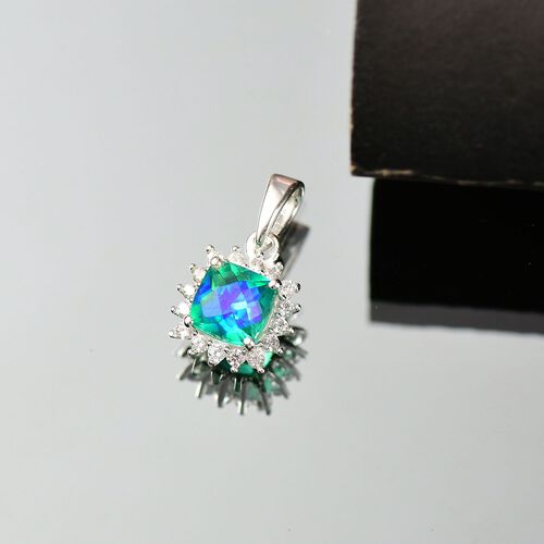 Pfau Quarz Triplette, Weißer Zirkon Anhänger 925 Silber ca. 1.44 ct image number 1