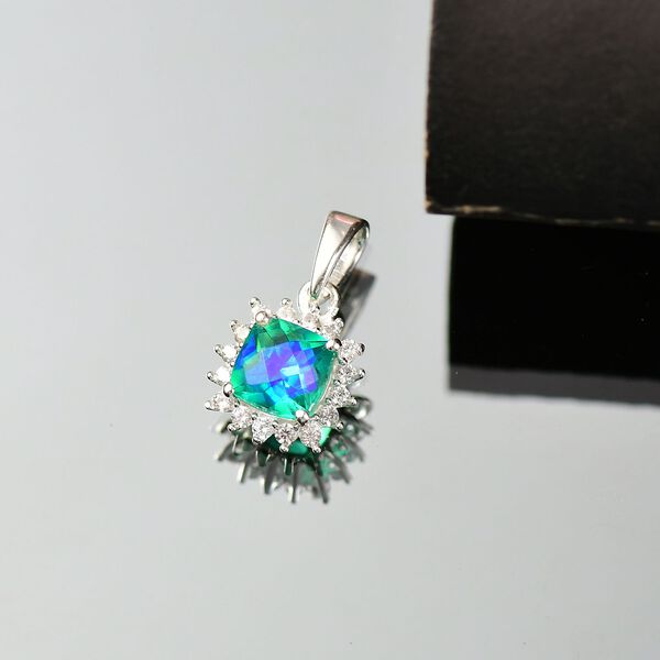 Pfau Triplett Quarz und Zirkon Anh&auml;nger in 925 Silber - 1,44 ct. image number 2