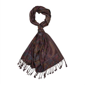 Schal mit klassischem Paisley-Muster und Fransen, 70x180cm, Kaffeebraun