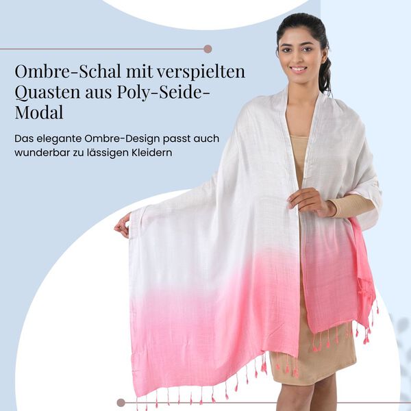 Ombre-Schal mit Quasten aus Poly-Seide-Modal, 70x200 cm, Pfirsich image number 2